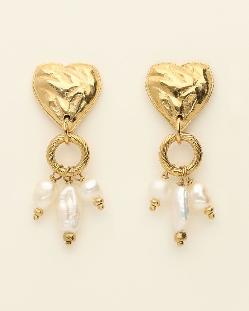 MY JEWELLERY EARRINGS HEART & PEARLS GOUD