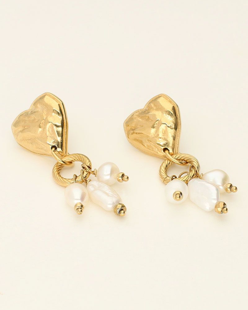 MY JEWELLERY EARRINGS HEART & PEARLS GOUD