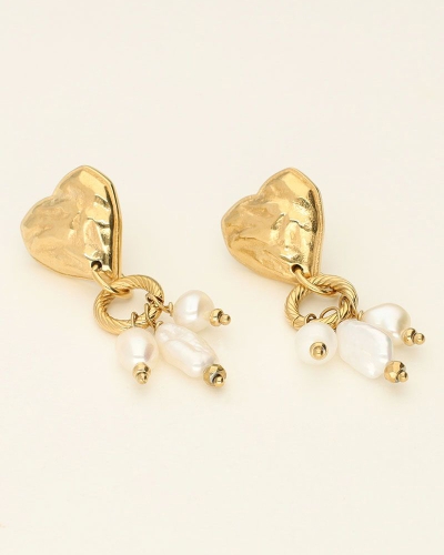 MY JEWELLERY EARRINGS HEART & PEARLS GOUD