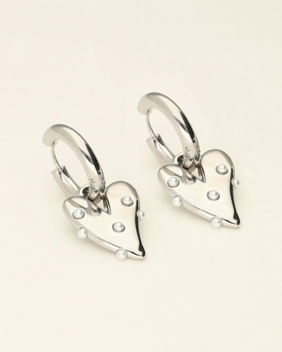GROTE OORRINGEN MET HART EN PARELS ZILVER