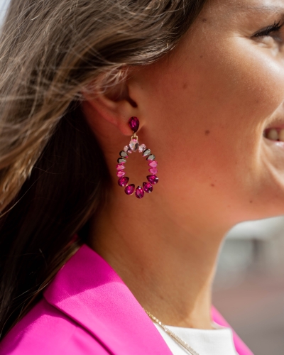 OVALEN OORBEL GEKLEURDE STENEN FUCHSIA