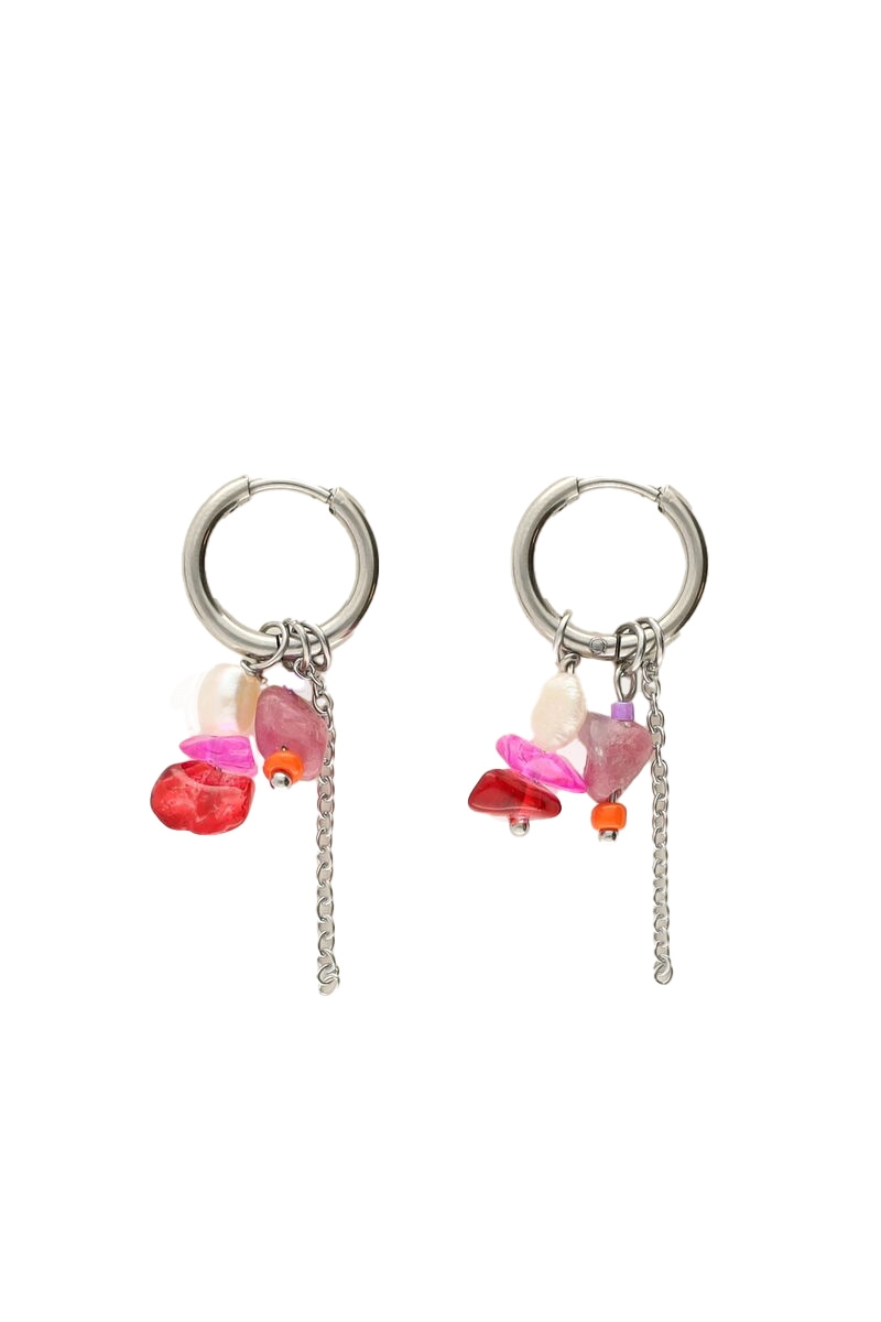 OORBELLEN MET GEKLEURDE STEENTJES ZILVER