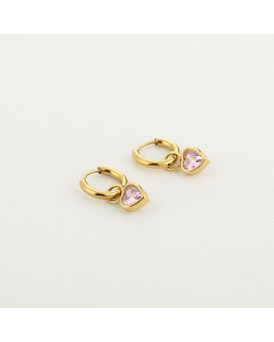 OORBELLEN MET ZIRCONIA HARTJE GOUD/ROZE