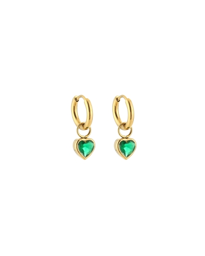 OORBELLEN MET ZIRCONIA HARTJE GOUD/GROEN