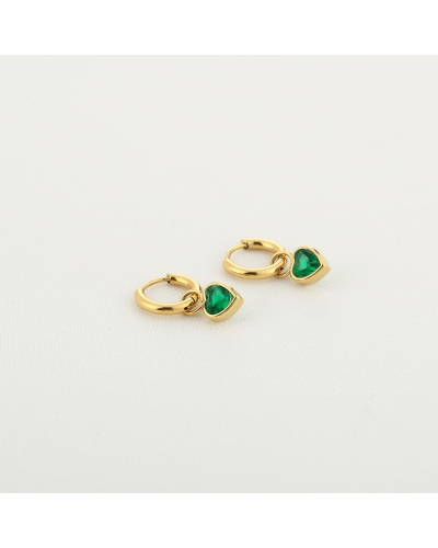 OORBELLEN MET ZIRCONIA HARTJE GOUD/GROEN