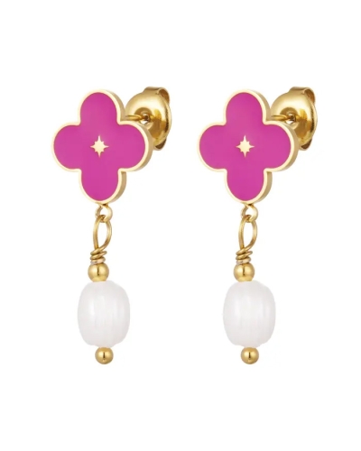 Gossip OORBELLEN MET BLOEM EN PAREL ROZE/GOUD