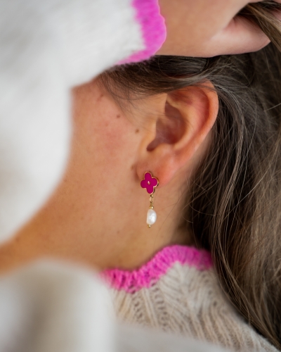 Gossip OORBELLEN MET BLOEM EN PAREL ROZE/GOUD