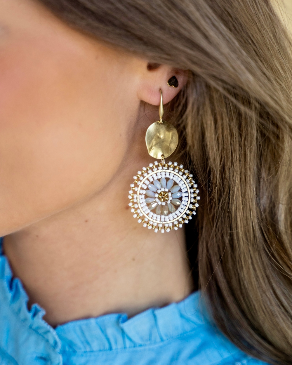 OORSTEKERS SUMMER BEADS GOUD/WIT
