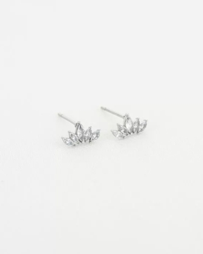 OORKNOPJE ZIRKONIA LEAF ZILVER
