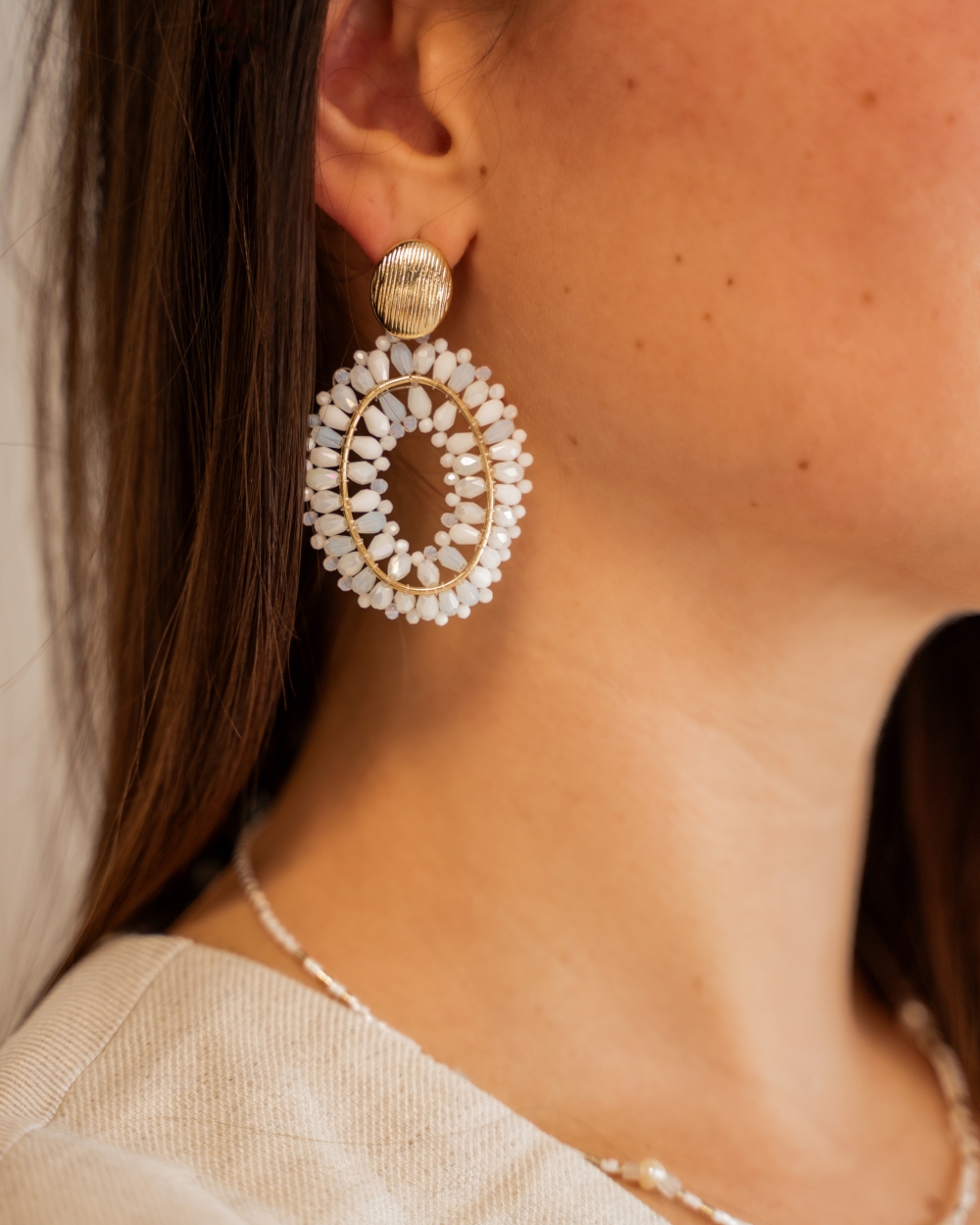 OVALEN OORSTEKERS BEADS WIT