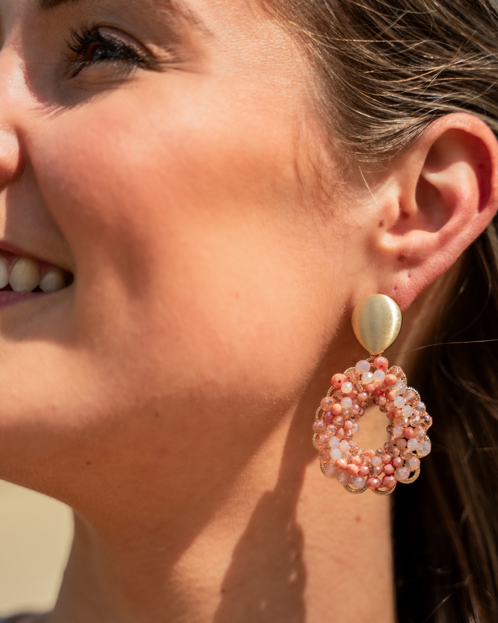 OORBELLEN DRUPPEL BEADS ZALM