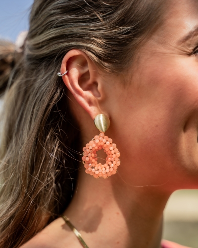 OORBELLEN DRUPPEL BEADS ORANJE