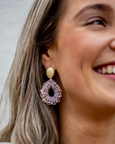 OORBELLEN DRUPPEL BEADS LILA