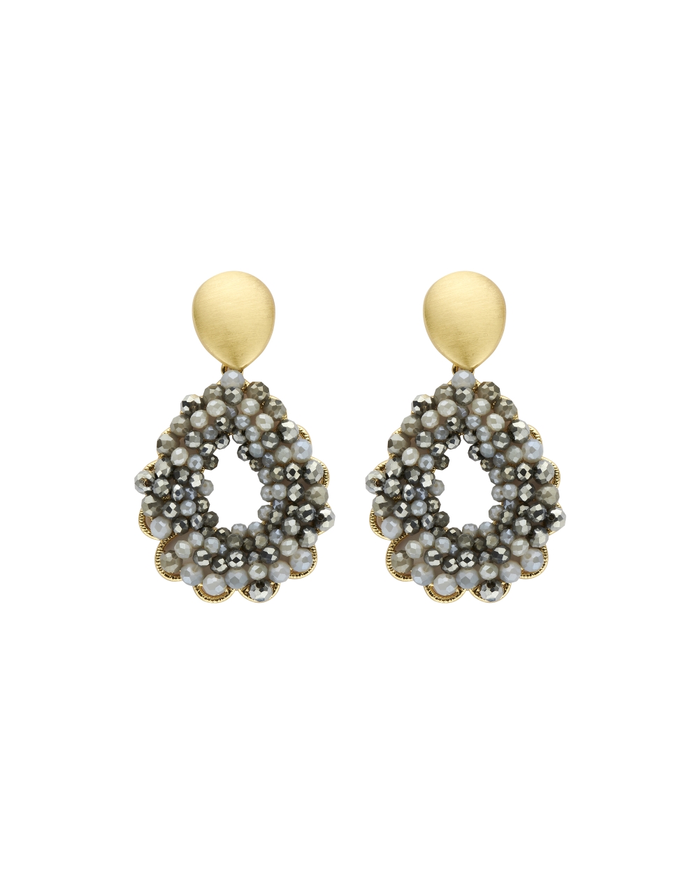 OORBELLEN DRUPPEL BEADS GRIJS