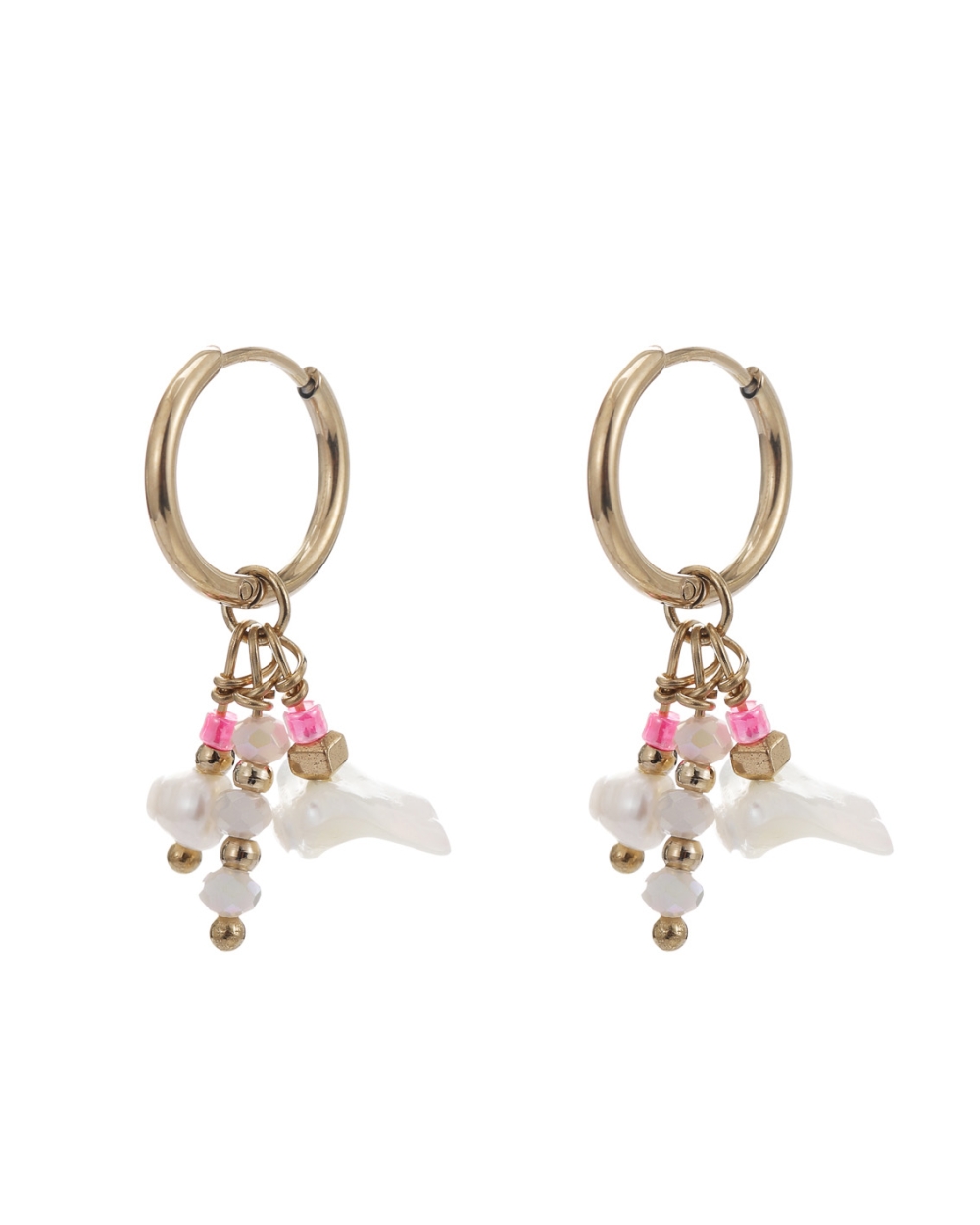 OORRINGEN BEADS ROZE MET PAREL GOUD