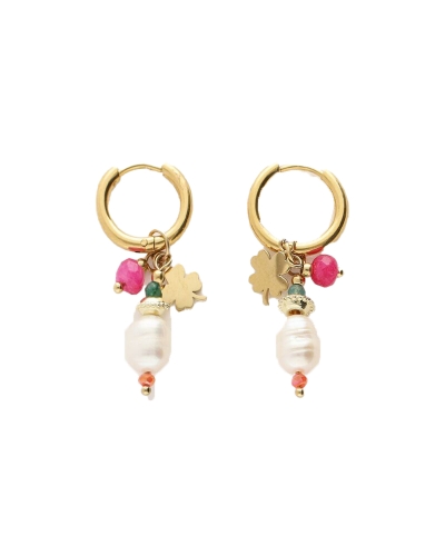 My Jewellery OORRINGEN MET KRAALTJES EN KLAVERTJE VIER GOUD