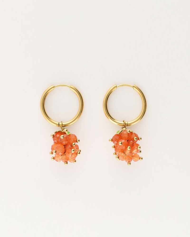 OORRINGEN MET ORANJE DRUIVENTROS GOUD