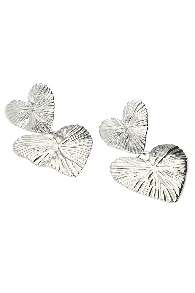 OORBELLEN TWEE HAMMERED HEARTS ZILVER