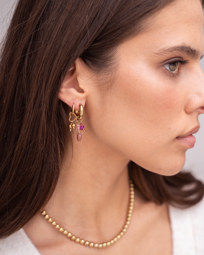 OORBELLEN MET ROZE EN BRUINE STEENTJES