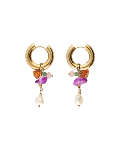 My Jewellery Earring hoop orange purple pearl MJ12733