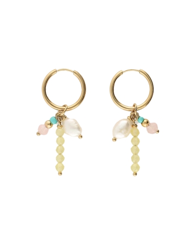 My Jewellery OORRINGEN MET GROENE KRAALTJES & ZOETWATERPAREL GOUD