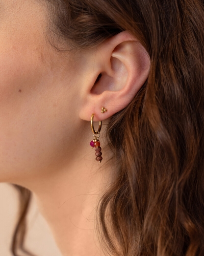 My Jewellery OORRINGEN MET PAARSE & ORANJE STEENTJES GOUD