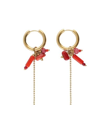 My Jewellery OORRINGEN MET RODE STENEN EN BALLETJES GOUD