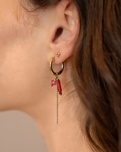 My Jewellery OORRINGEN MET RODE STENEN EN BALLETJES GOUD