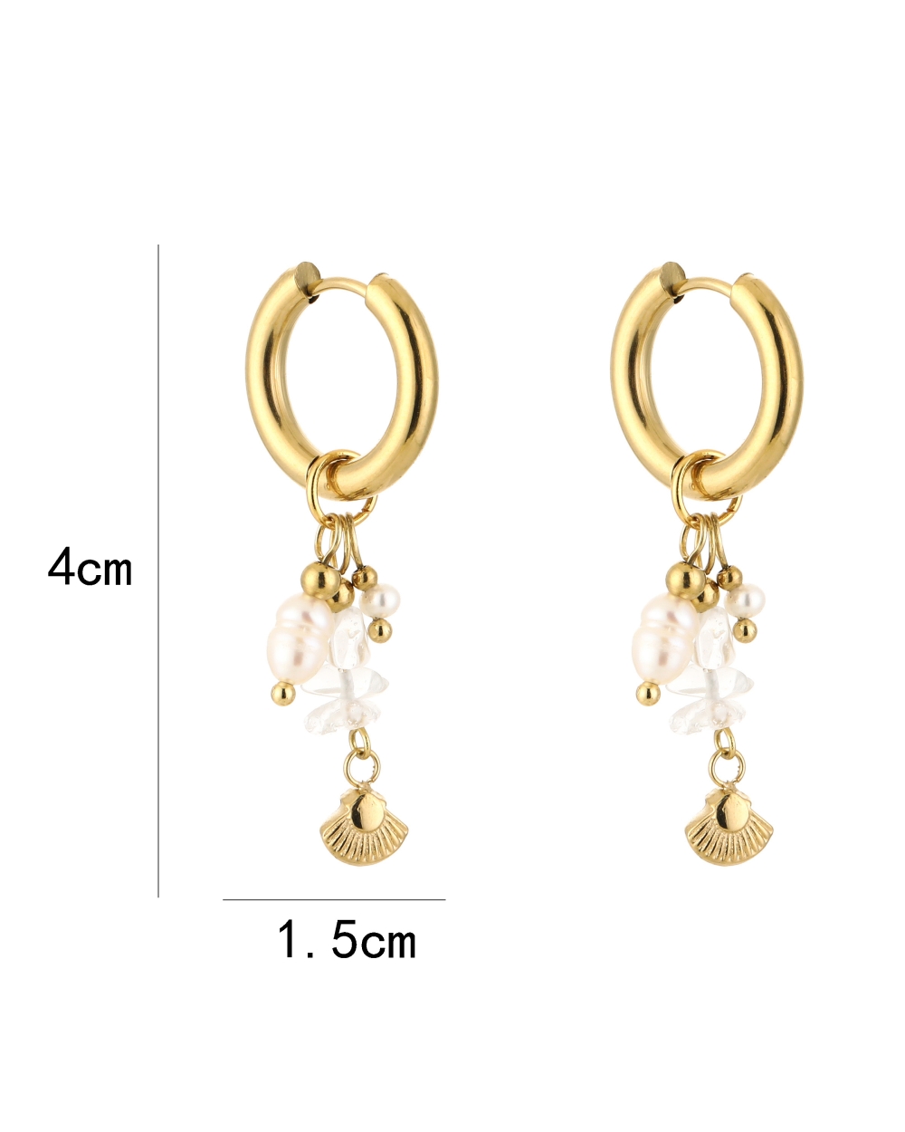OORBELLEN PARELS EN SCHELP GOUD