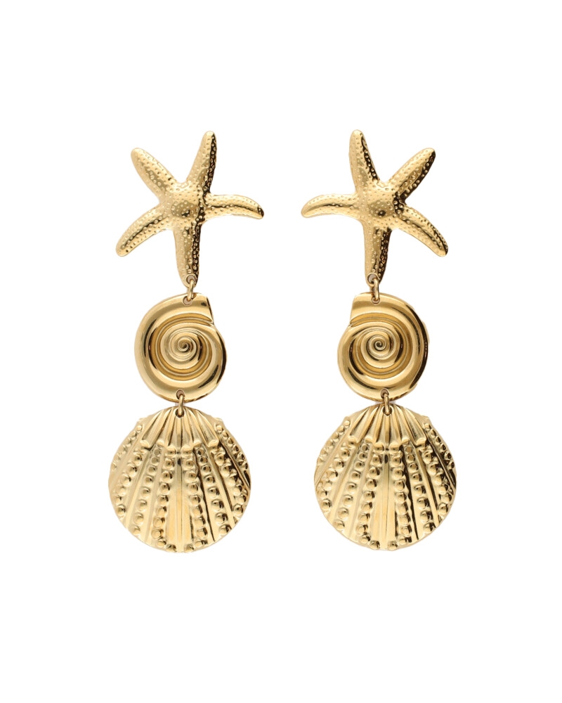 EARRING 3 CHARMS SHELL SWIRL GOUD