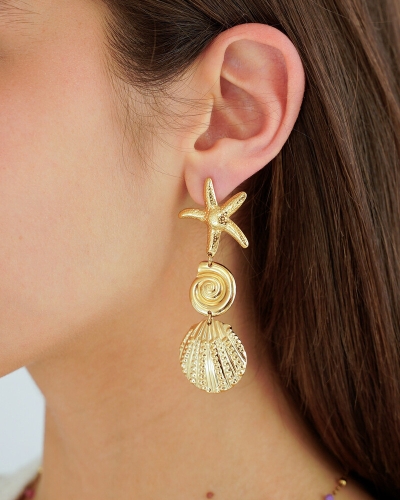 My Jewellery EARRING 3 CHARMS SHELL SWIRL GOUD