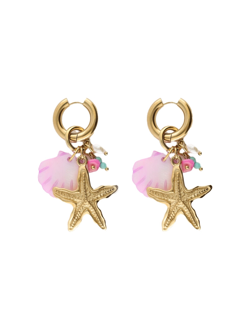 EARRING HOOP STARFISH BEADS GOUD