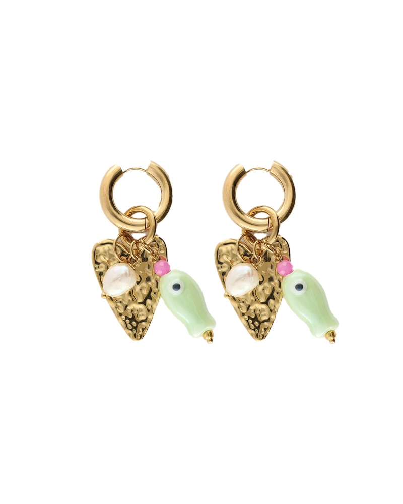 EARRING HOOP HEART FISH GOUD