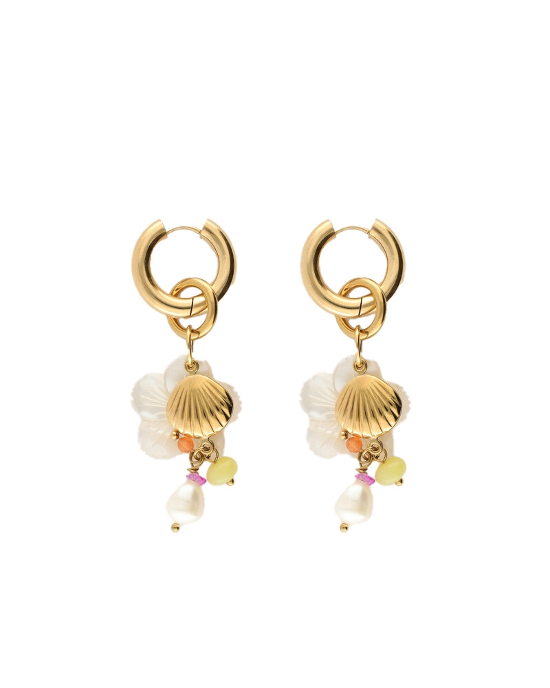 EARRING HOOP SHELL BEADS PEARL GOUD
