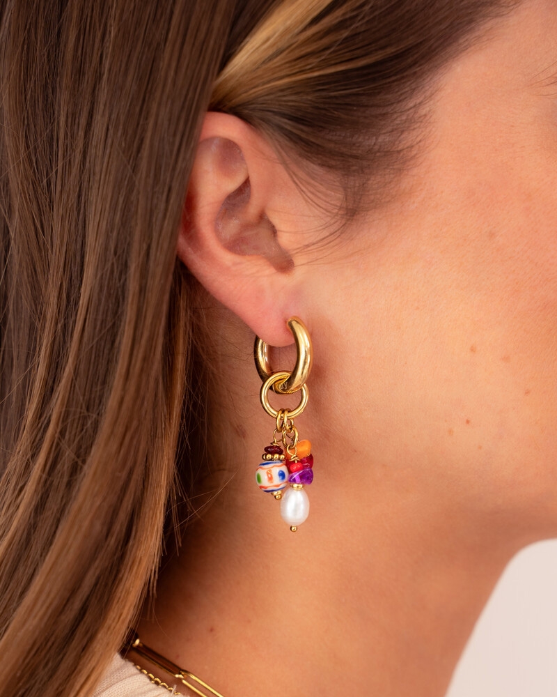 EARRING HOOP MULTI BEADS GOUD