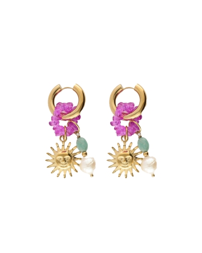 My Jewellery EARRING HOOP SUN PEARL PINK GOUD