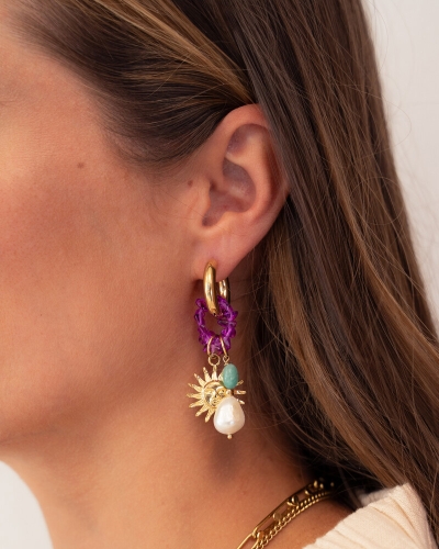 My Jewellery EARRING HOOP SUN PEARL PINK GOUD