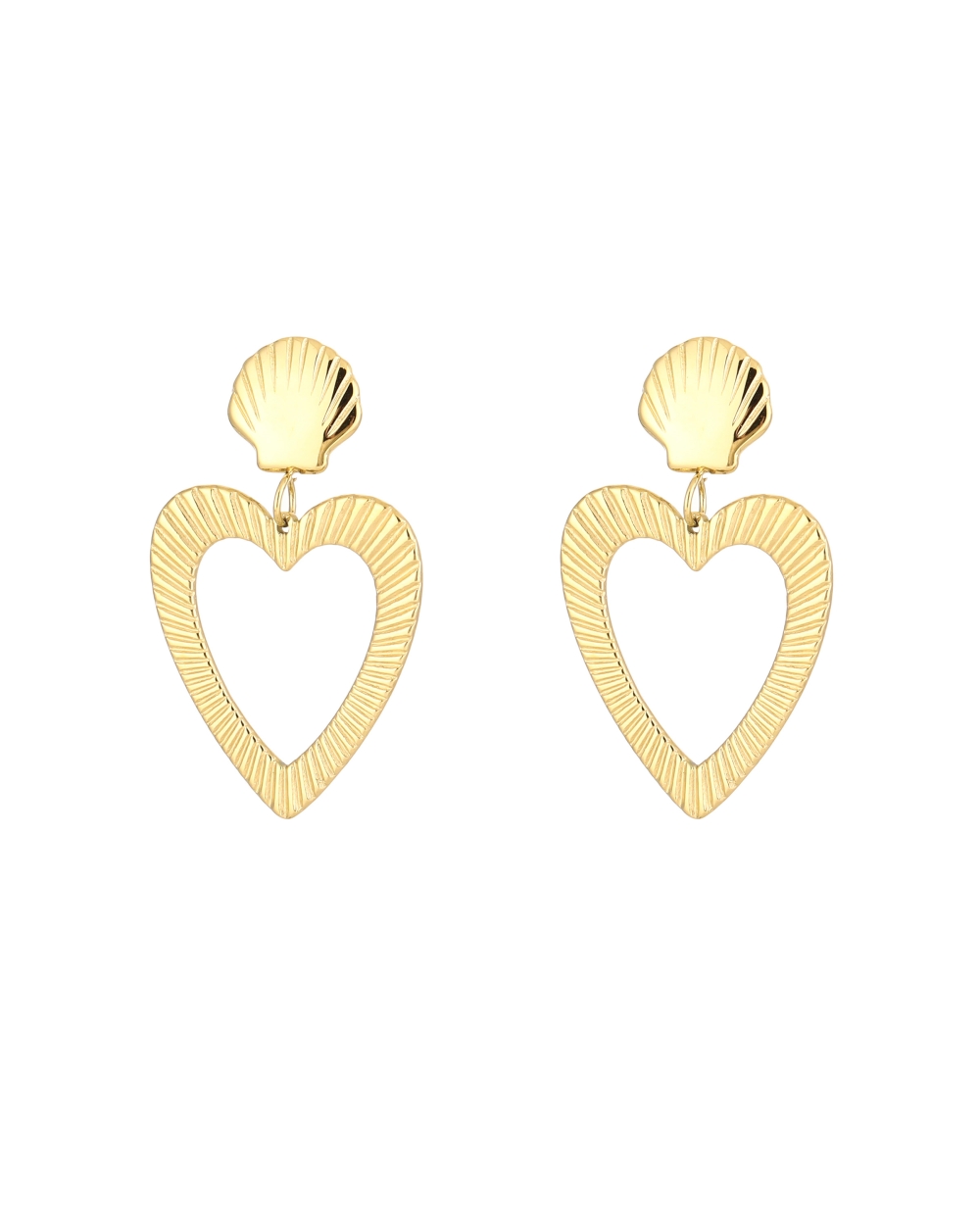 SCHELP EN HART OORBELLEN GOUD