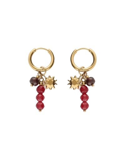 My Jewellery EARRING HOOPS BURGUNDY BEADS SUN GOUD