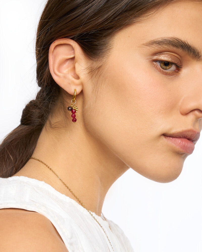 EARRING HOOPS BURGUNDY BEADS SUN GOUD