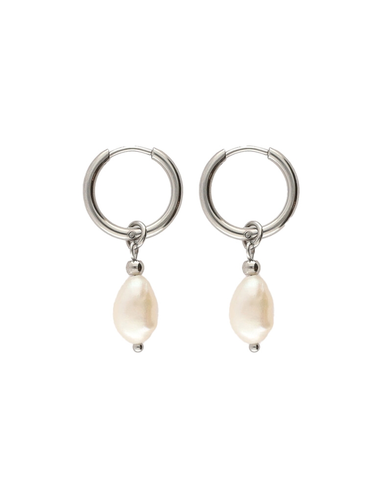 EARRING HOOPS PEARL ZILVER