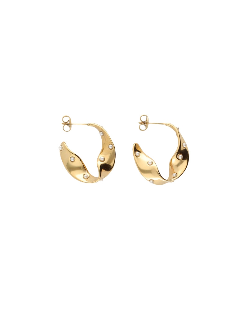 BOLD OORRINGEN MET SWIRL EN ZOETWATERPARELS GOUD