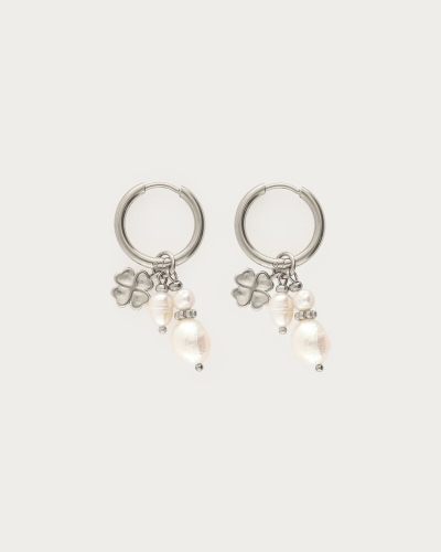 My Jewellery OORRINGEN MET NATUURLIJKE PARELS EN KLAVER ZILVER 