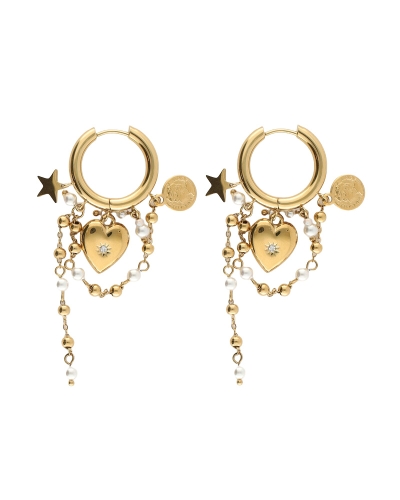My Jewellery OORRINGEN MET HART & IMITATIEPAREL KOORDJES GOUD 
