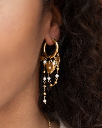My Jewellery OORRINGEN MET HART & IMITATIEPAREL KOORDJES GOUD 
