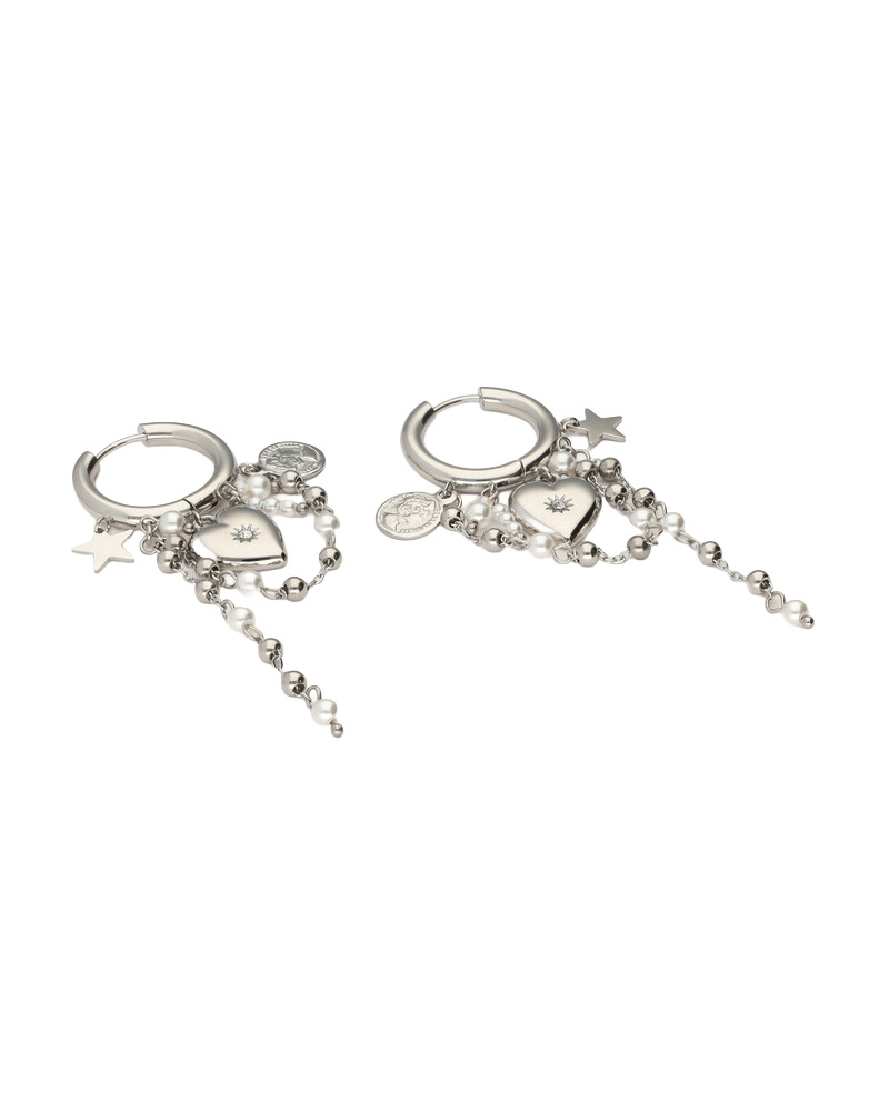 OORRINGEN MET HART & IMITATIEPAREL KOORDJES ZILVER