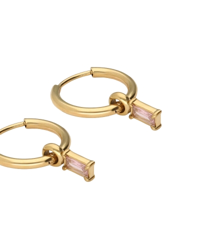 MINIMALISTISCHE OORRINGEN MET VIERKANTE LICHT ROZE STRASS GOUD