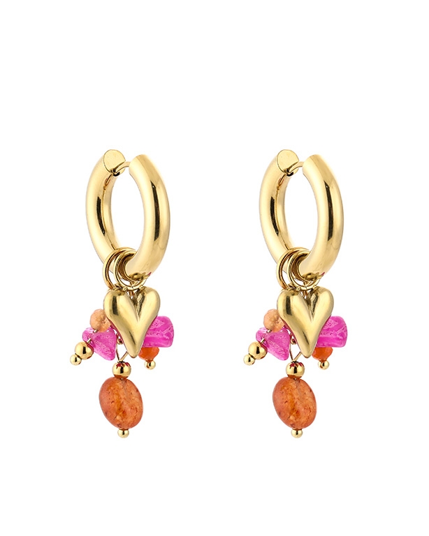 KRALEN OORBELLEN PAREL EN HARTJE GOUD/FUCHSIA