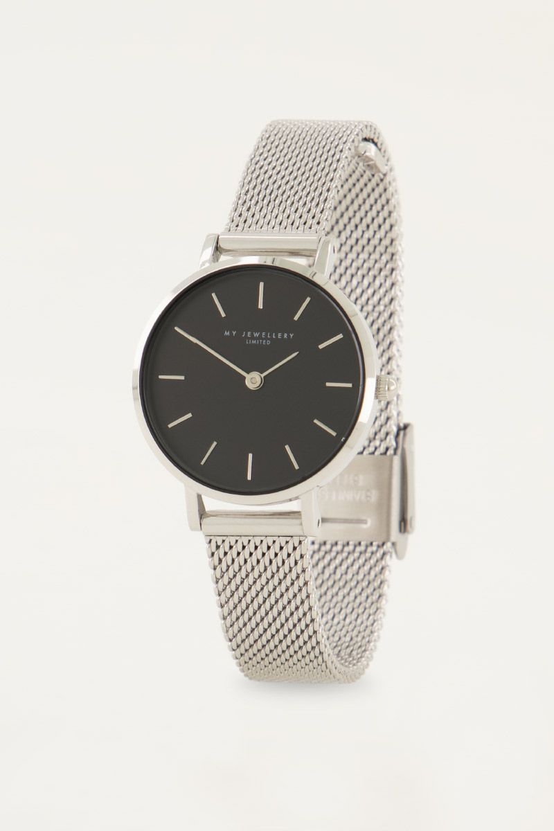 ROND HORLOGE MET ZWARTE WIJZERPLAAT ZILVER