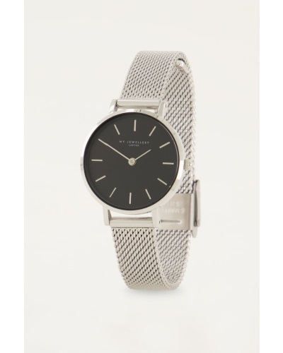 My Jewellery ROND HORLOGE MET ZWARTE WIJZERPLAAT ZILVER